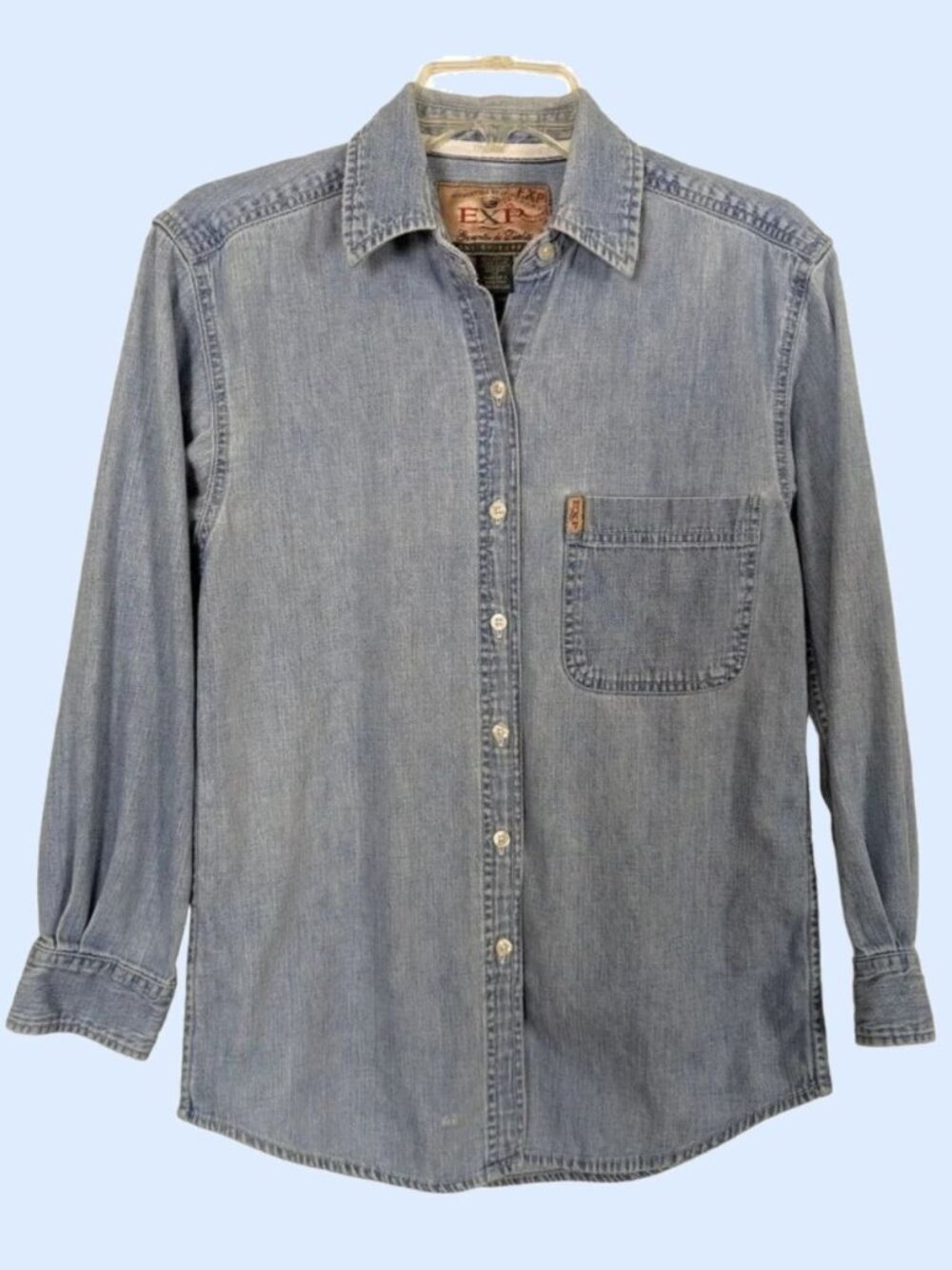 Vintage EXP Jeans by Express long sleeve light blue denim women cotton shirt XS